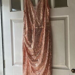 Sequin Midi Dress in Rose Gold
